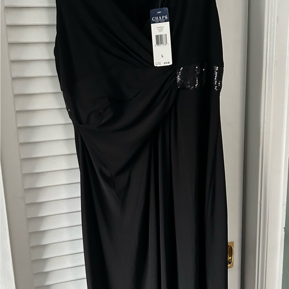 NWT CHAPS LITTLE BLACK DRESS WITH RHINESTONE WAIST SIZE L. Great for holidays! - Picture 2 of 10